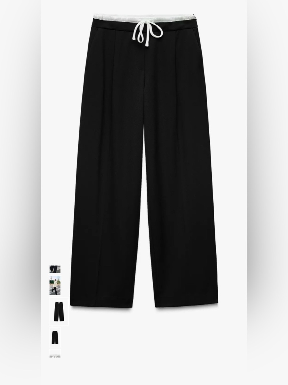 Wide Leg Drawstring Pants in Black with White Trim Zara